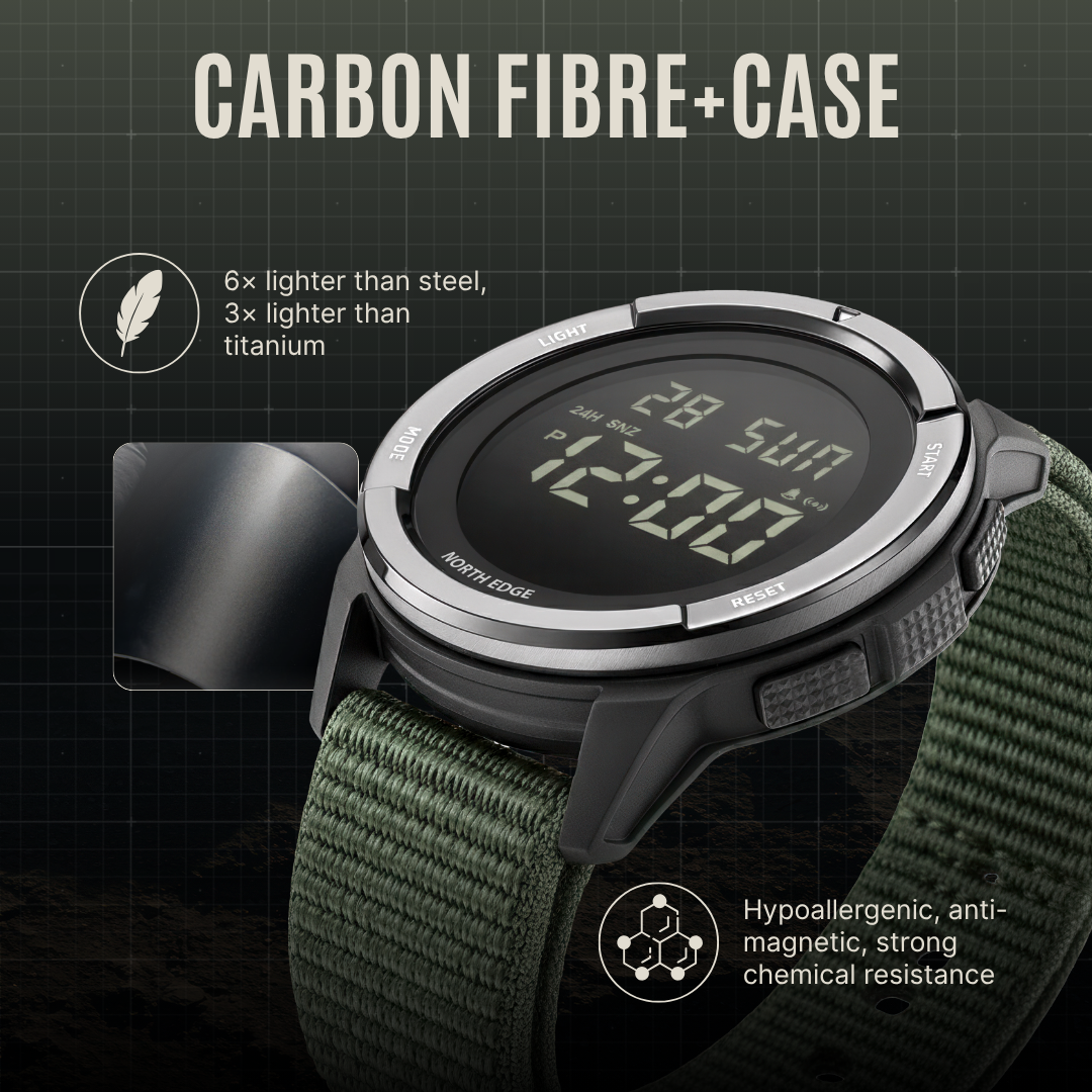 NorthEdge 45 — Digitale Carbon-Feldarmbanduhr für extreme Abenteuer