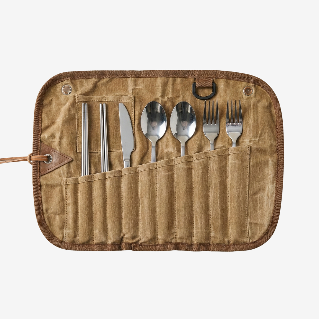 Canvas-Aufbewahrungstasche für Outdoor-Besteck, mehrere Fächer