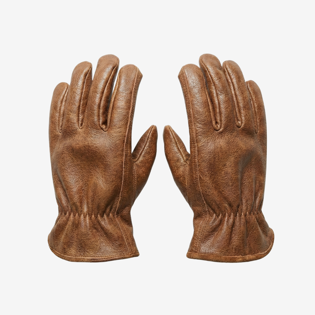 Rutschfeste Retro-Handschuhe in Braun, Batik-Optik