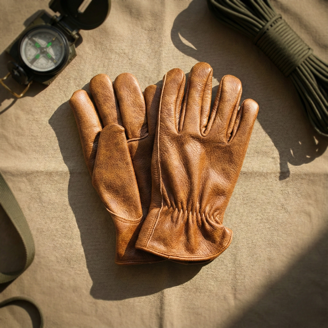 Rutschfeste Retro-Handschuhe in Braun, Batik-Optik